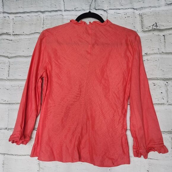 Ann Taylor Womens Coral Size 4 Linen Long Sleeve Blouse - Picture 9 of 11